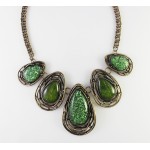 Moss Green Marble Teardrop Stones Necklace